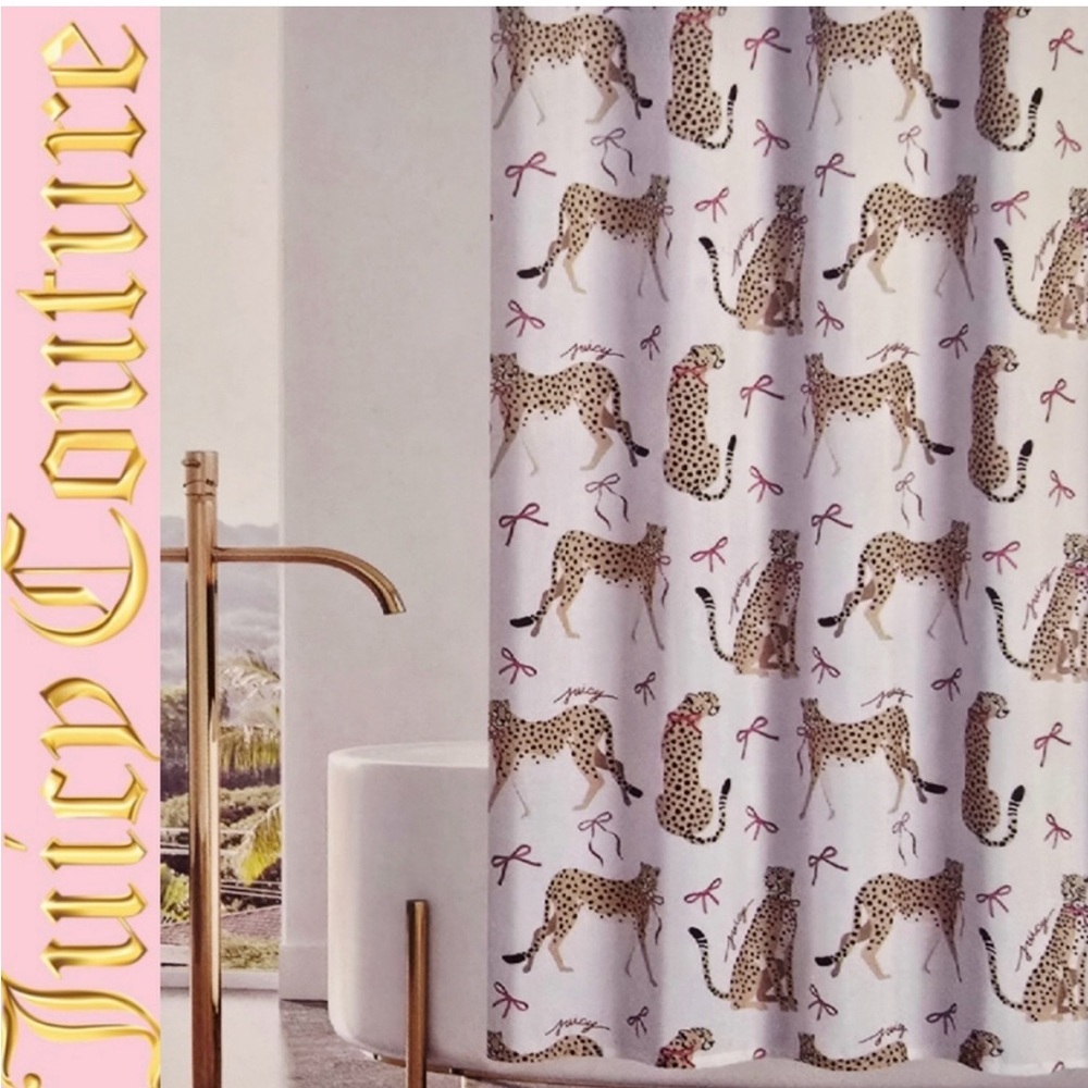 Juicy Couture Leopard Ribbon Shower Curtain with Hooks 70”x72”